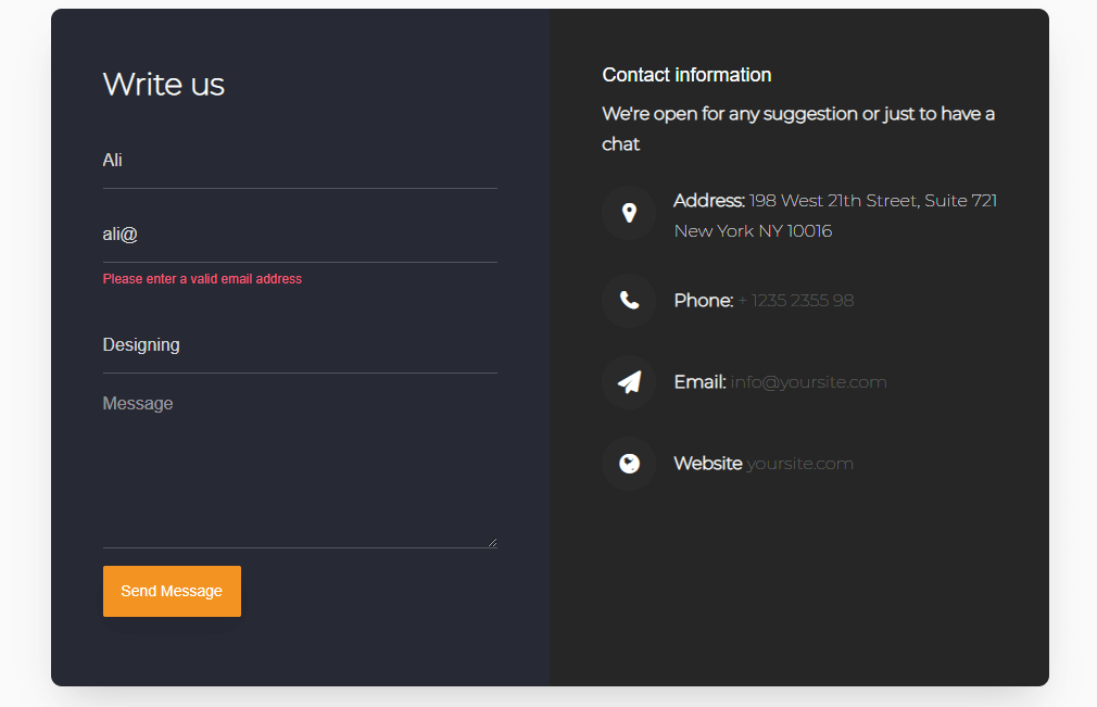 website contact us form