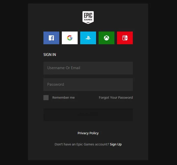 Gaming login form